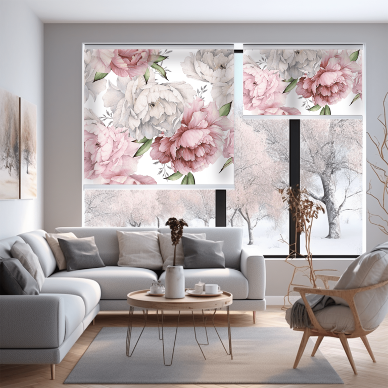 Pembe Beyaz Çiçek Desenli Stor Perde