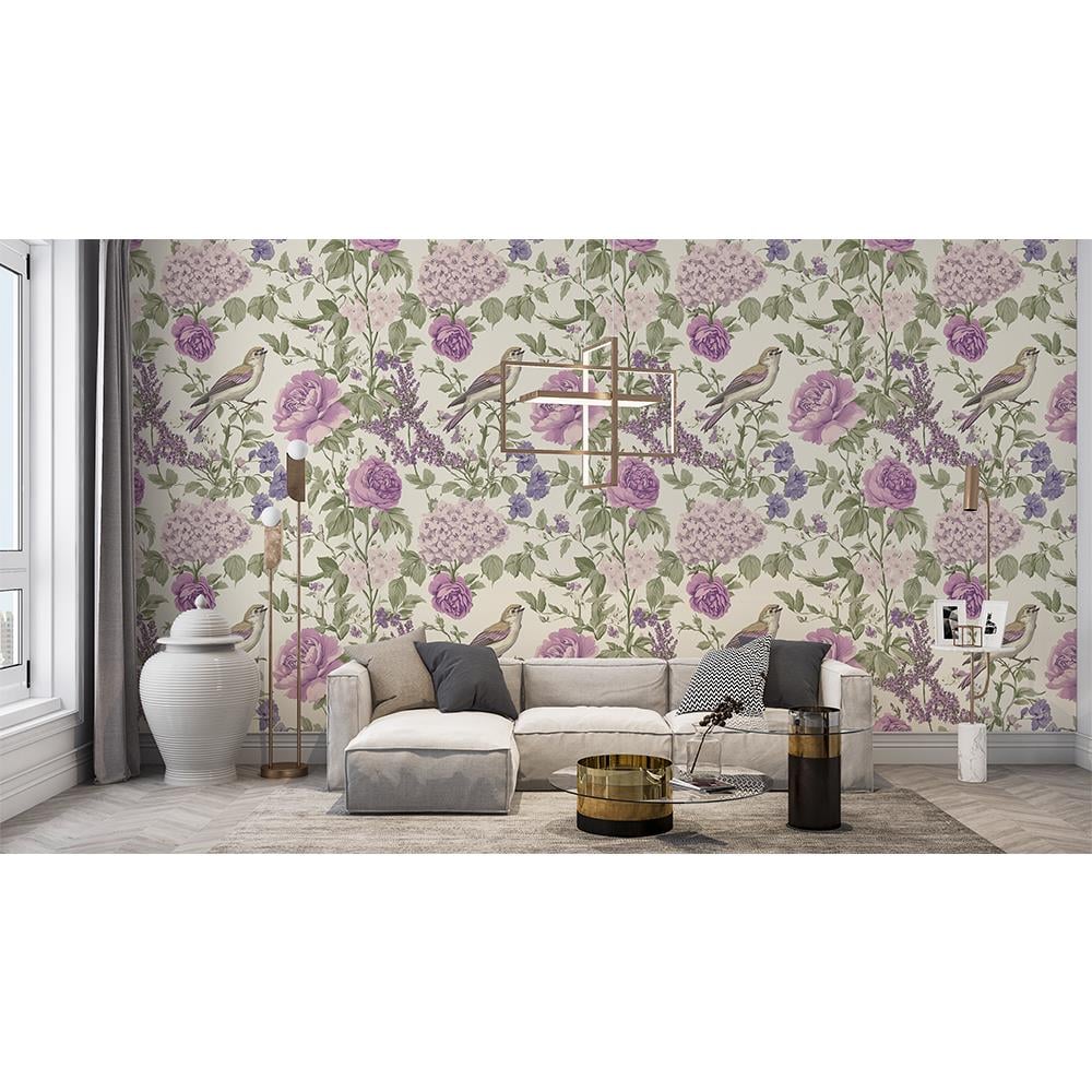 Romantik Kuş ve Çiçek Desenli duvar kağıdı