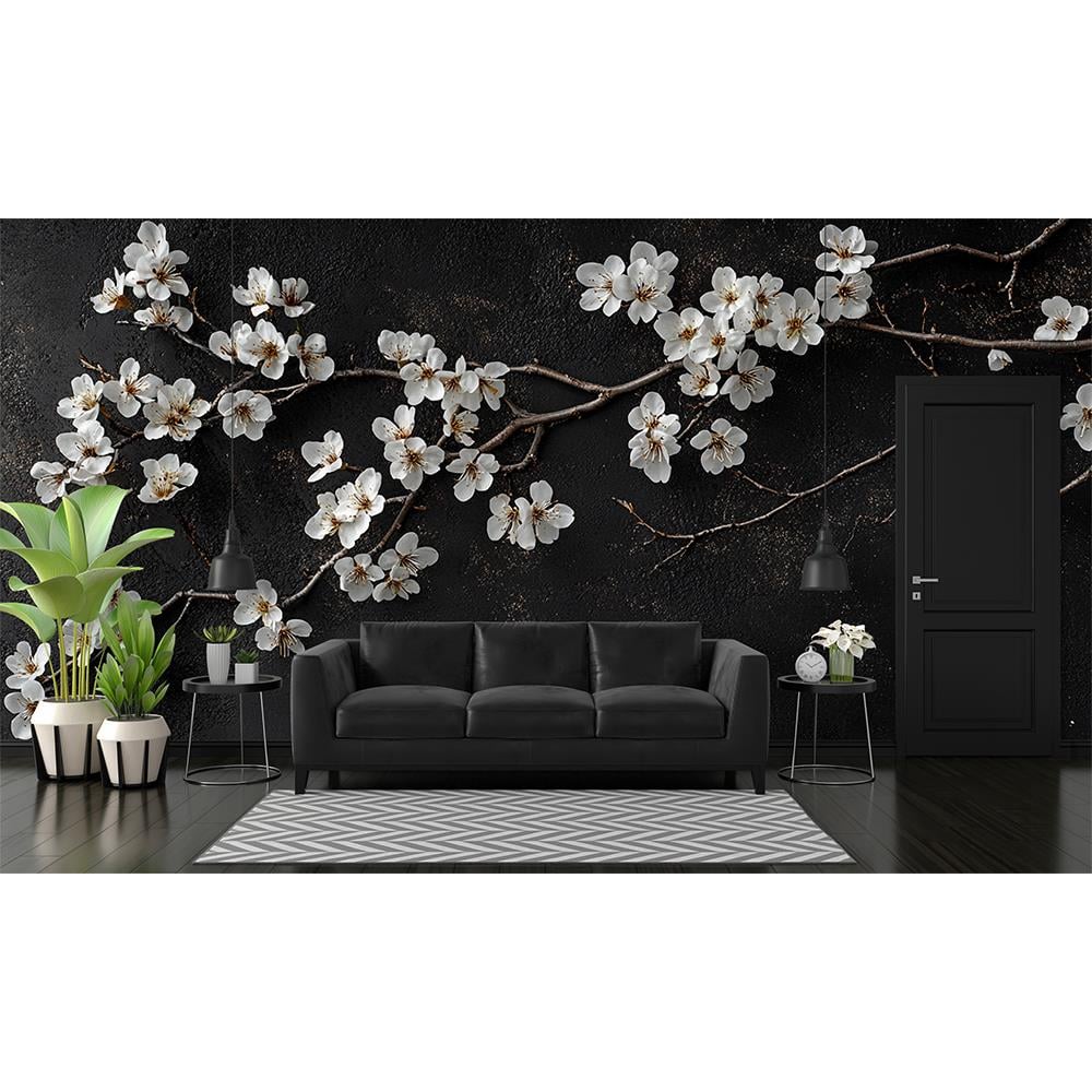 Siyah Üzerinde Beyaz Çiçek Zarafeti Duvar Kağıdı