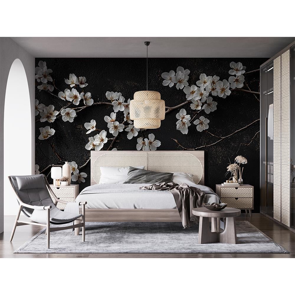 Siyah Üzerinde Beyaz Çiçek Zarafeti Duvar Kağıdı