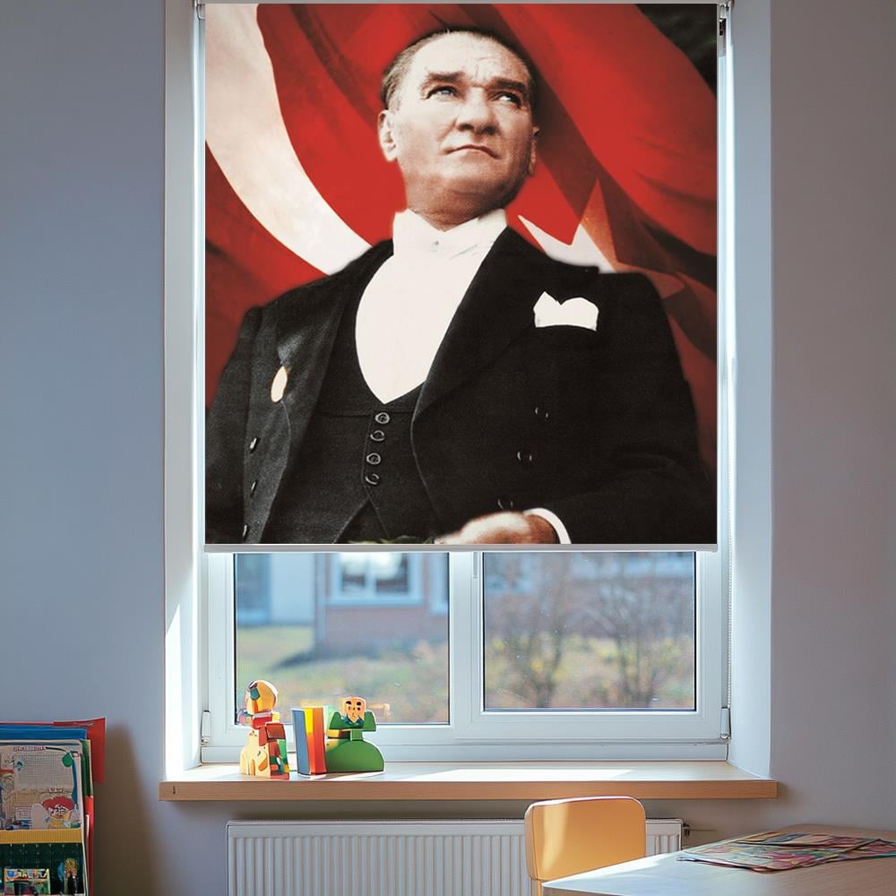 Türk Bayraklı Atatürk Posterli Stor Perde