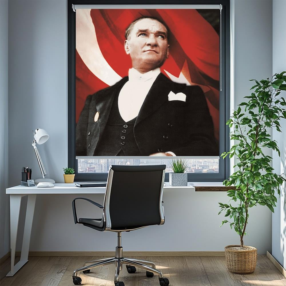 Türk Bayraklı Atatürk Posterli Stor Perde