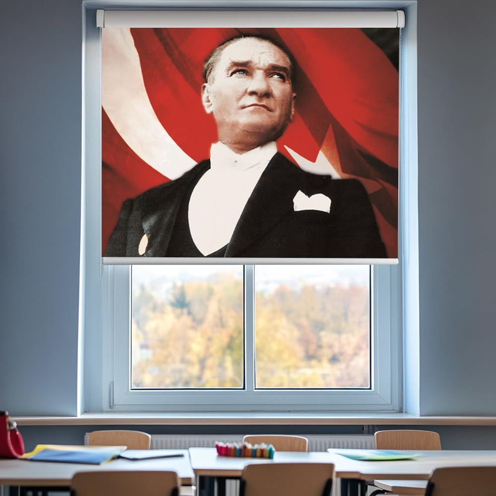 Türk Bayraklı Atatürk Posterli Stor Perde