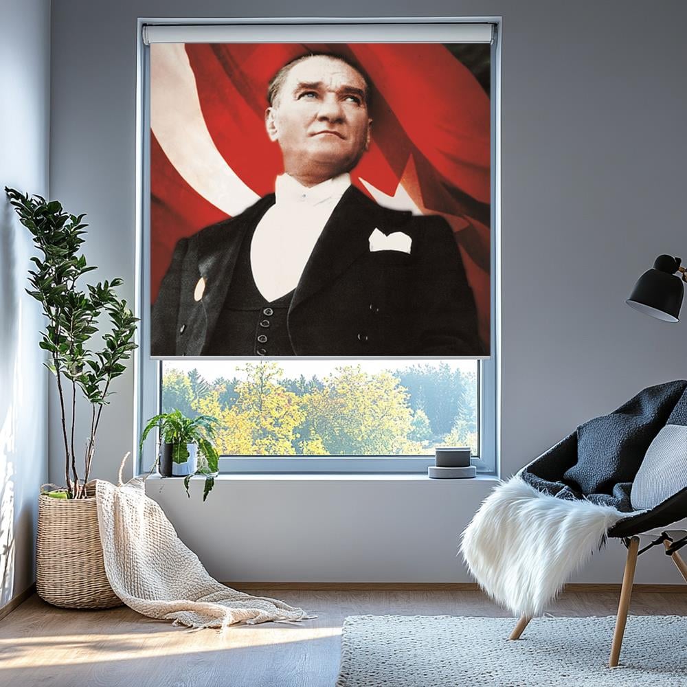 Türk Bayraklı Atatürk Posterli Stor Perde
