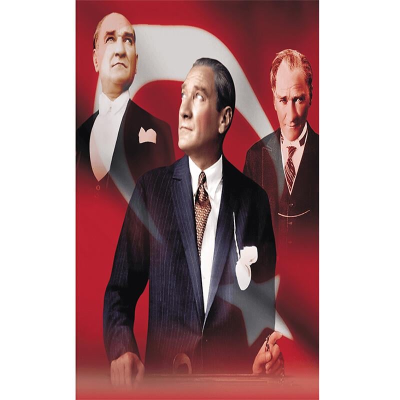 Türk Bayraklı Üçlü Atatürk Posteri