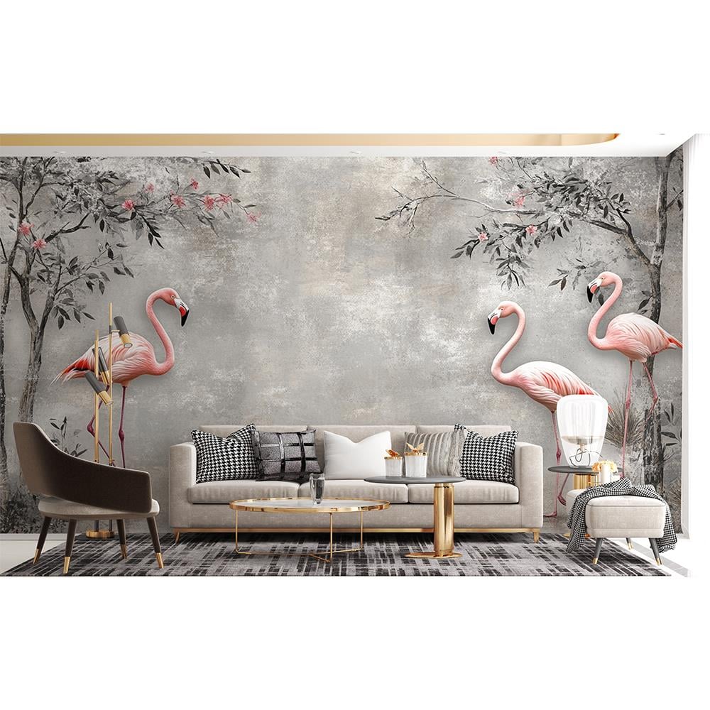 Vintage Doğada Flamingo Çiftleri duvar kağıdı