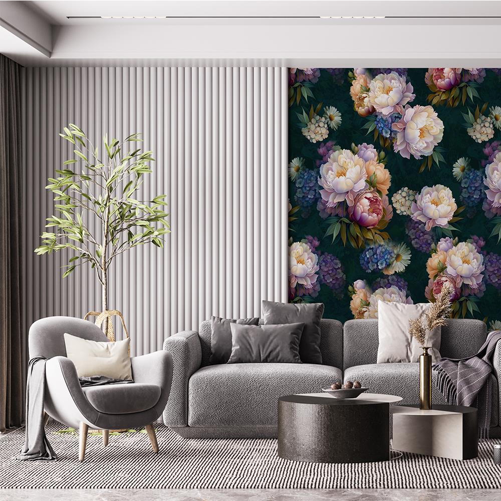 Vintage Esintili Şakayık Desenli Duvar Kağıdı