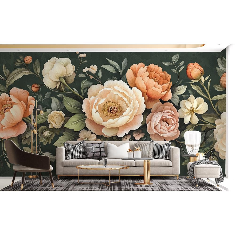 Yeşil Zemin Üzerinde Şakayık Bahçesi Duvar Kağıdı