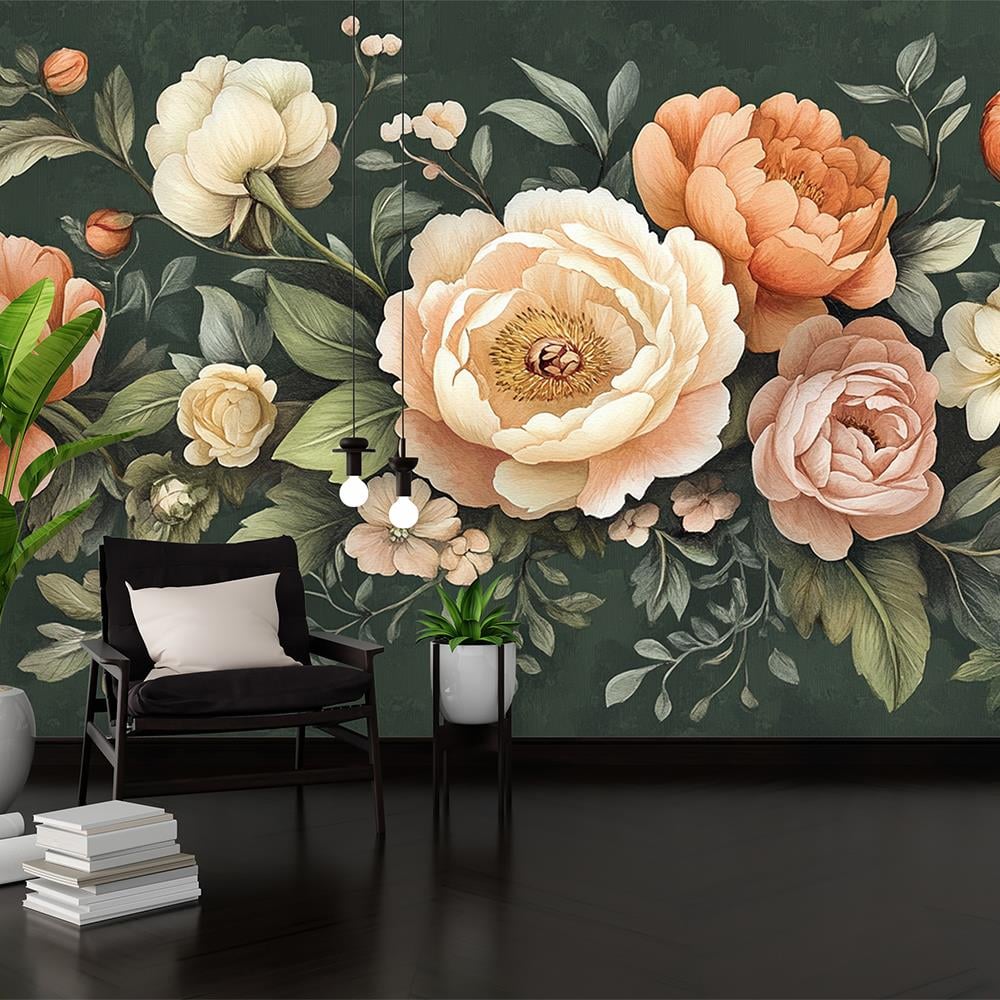 Yeşil Zemin Üzerinde Şakayık Bahçesi Duvar Kağıdı