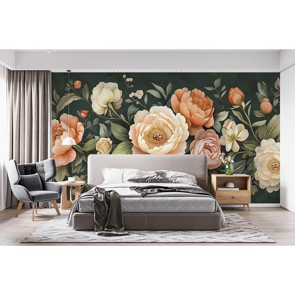 Yeşil Zemin Üzerinde Şakayık Bahçesi Duvar Kağıdı