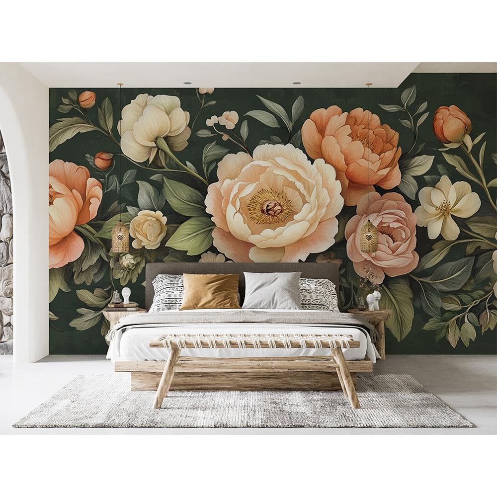 Yeşil Zemin Üzerinde Şakayık Bahçesi Duvar Kağıdı