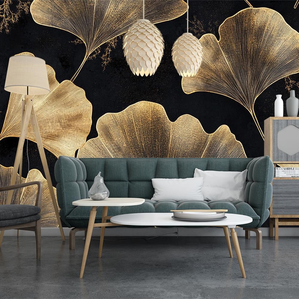 Zarif Altın Gingko Yaprakları Duvar Kağıdı