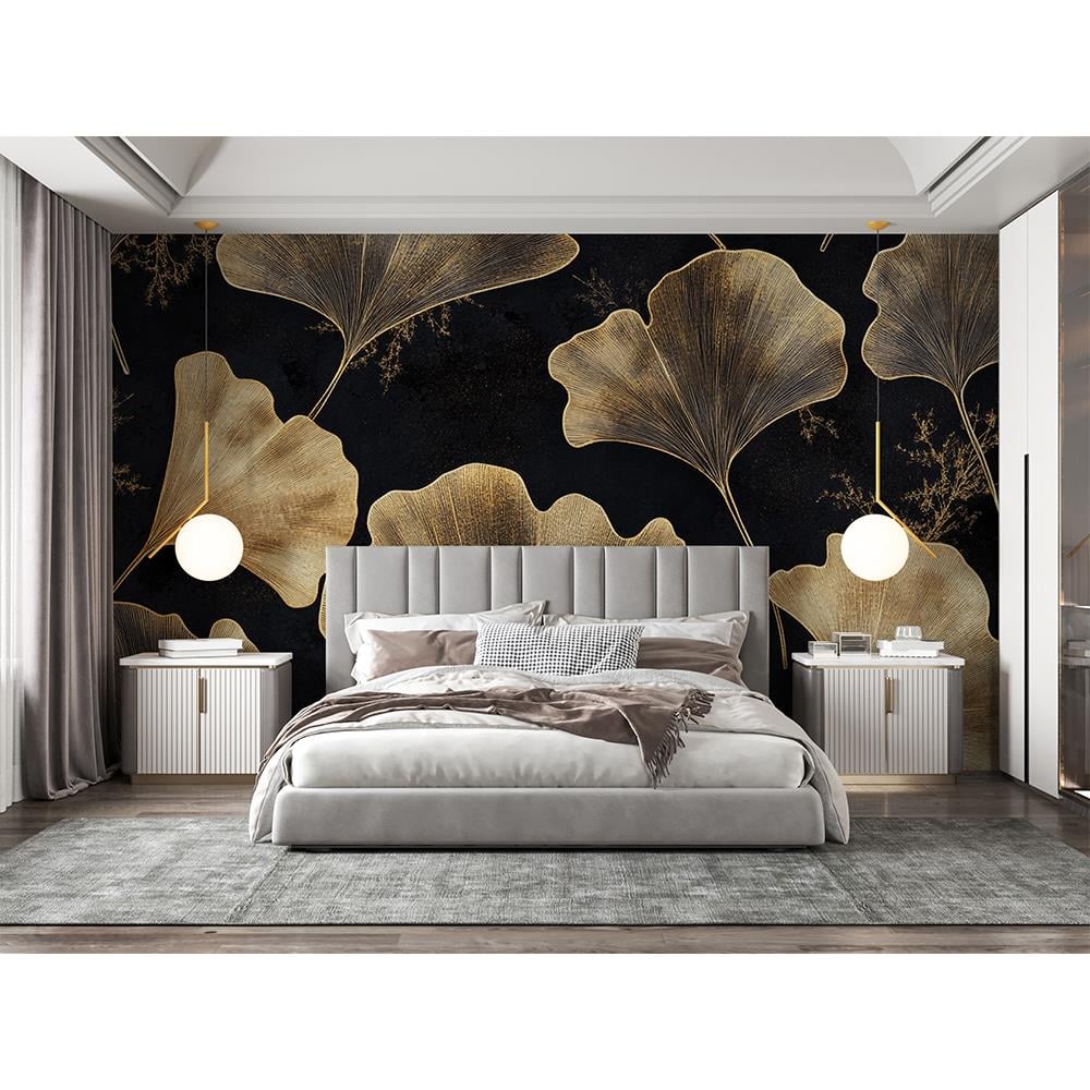 Zarif Altın Gingko Yaprakları Duvar Kağıdı