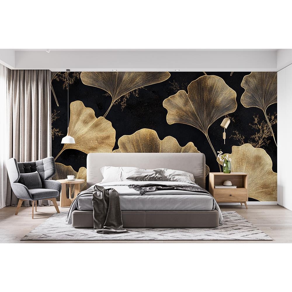 Zarif Altın Gingko Yaprakları Duvar Kağıdı