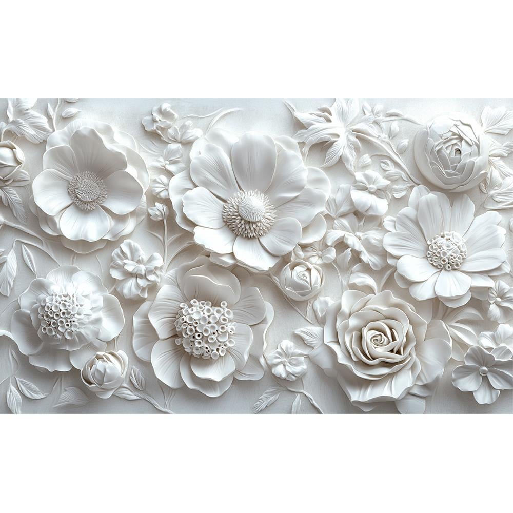 Zarif Beyaz Çiçekler 3D Stor Perde