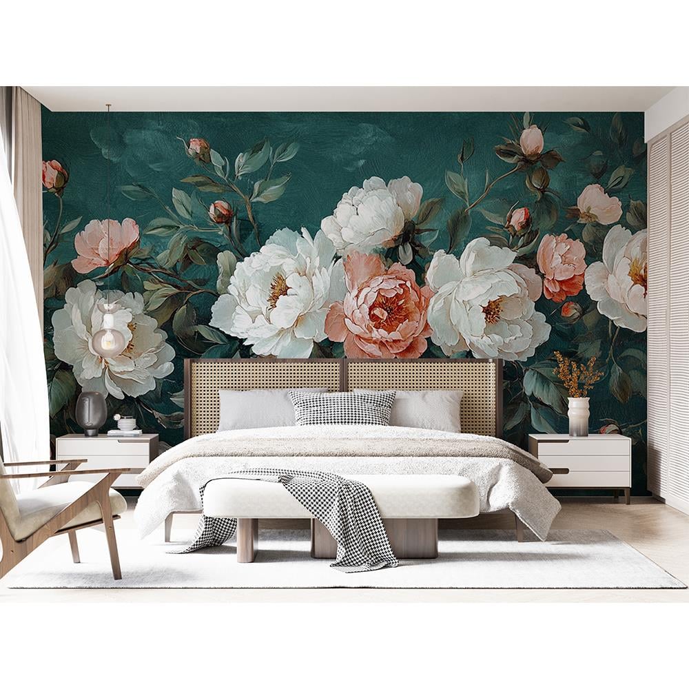 Zarif Beyaz ve Pembe Çiçek Deseni Duvar Kağıdı