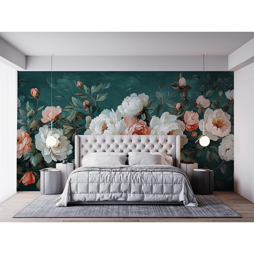 Zarif Beyaz ve Pembe Çiçek Deseni Duvar Kağıdı