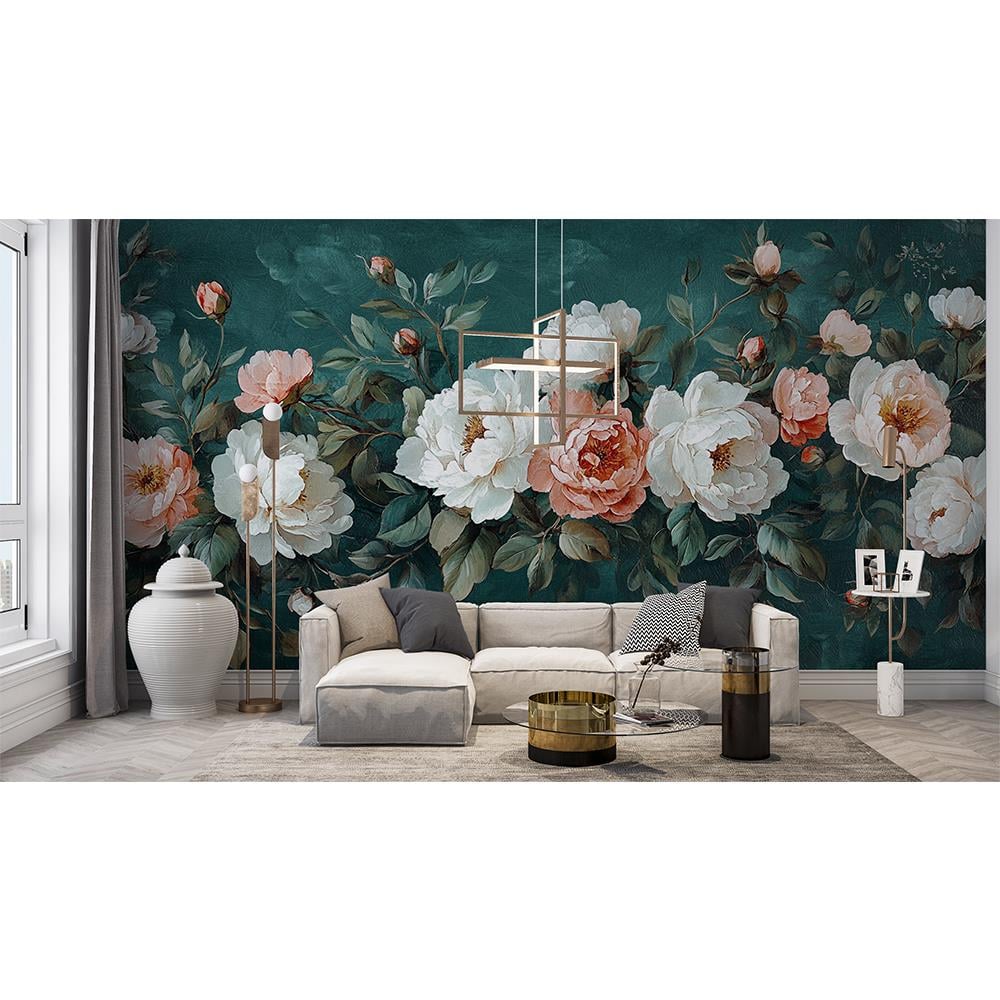 Zarif Beyaz ve Pembe Çiçek Deseni Duvar Kağıdı