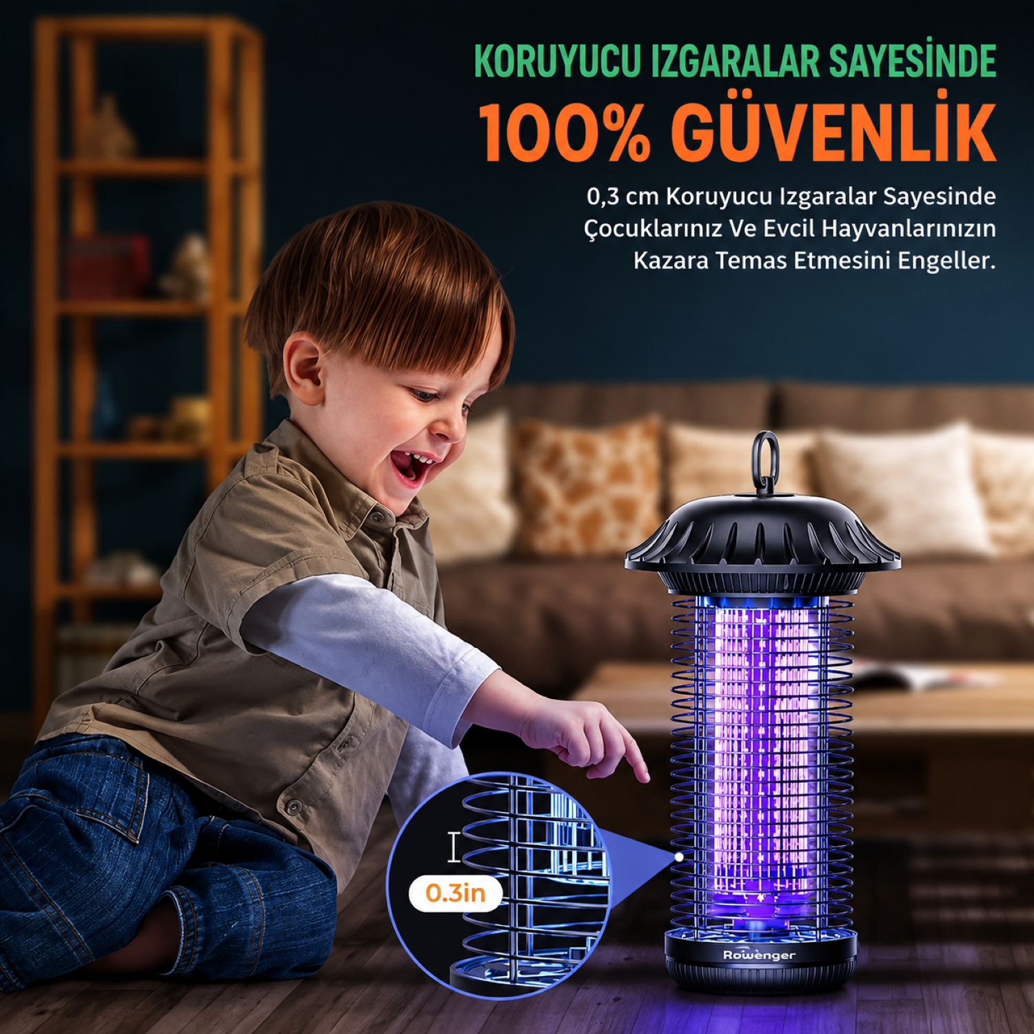 Rowenger MO8C UV-LED Işıklı Elektrikli Sinek Öldürücü İç Dış Mekan Haşere Sivrisinek Öldürücü  Lamba