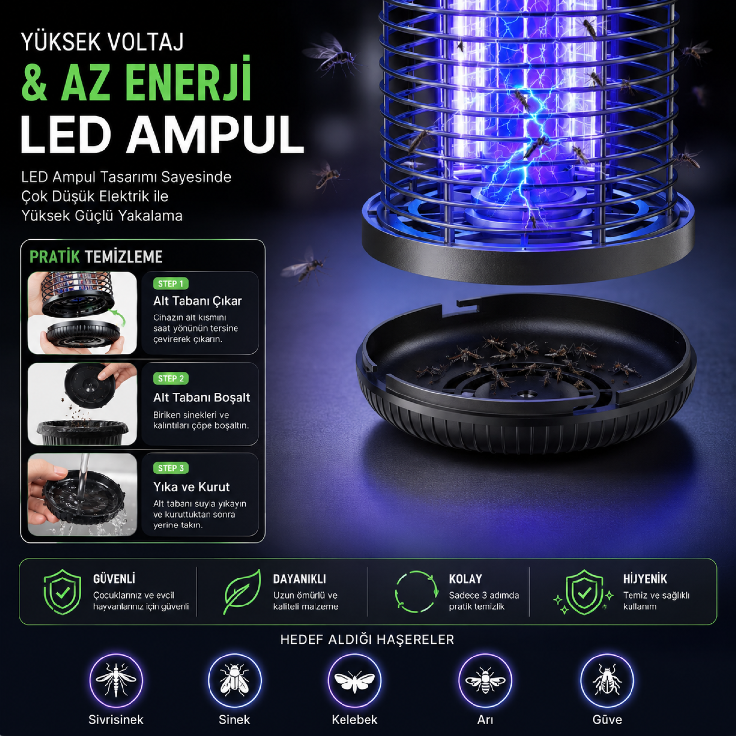 Rowenger MO8C UV-LED Işıklı Elektrikli Sinek Öldürücü İç Dış Mekan Haşere Sivrisinek Öldürücü  Lamba