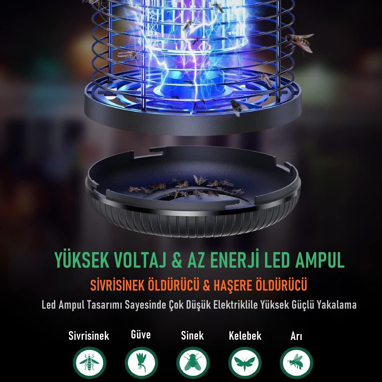 Rowenger MO8C UV-LED Işıklı Elektrikli Sinek Öldürücü İç Dış Mekan Haşere Sivrisinek Öldürücü  Lamba