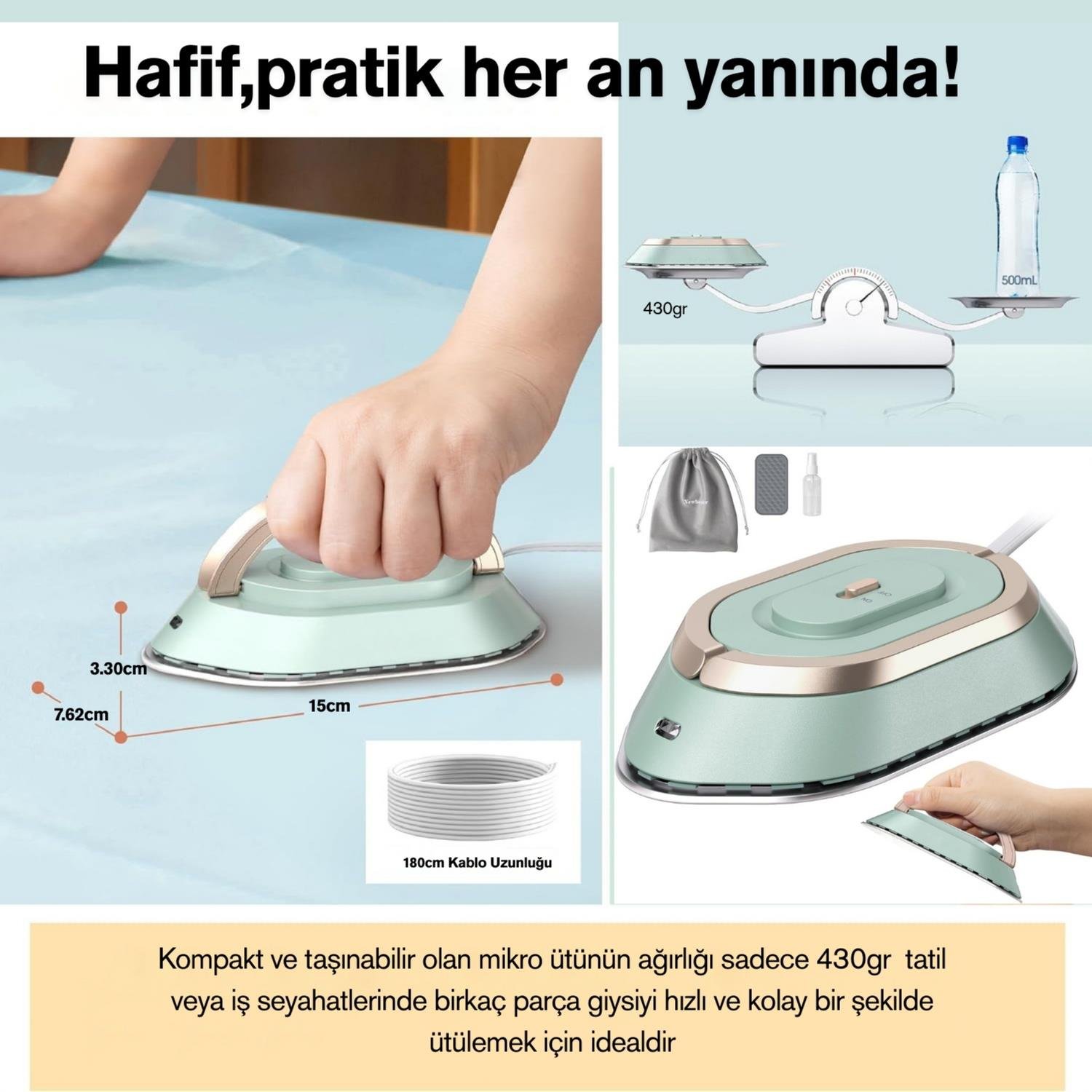Rowenger NB301Y Mini Seyahat Ütüsü Çift Voltaj Dünya Çapında Kullanıma Uygun