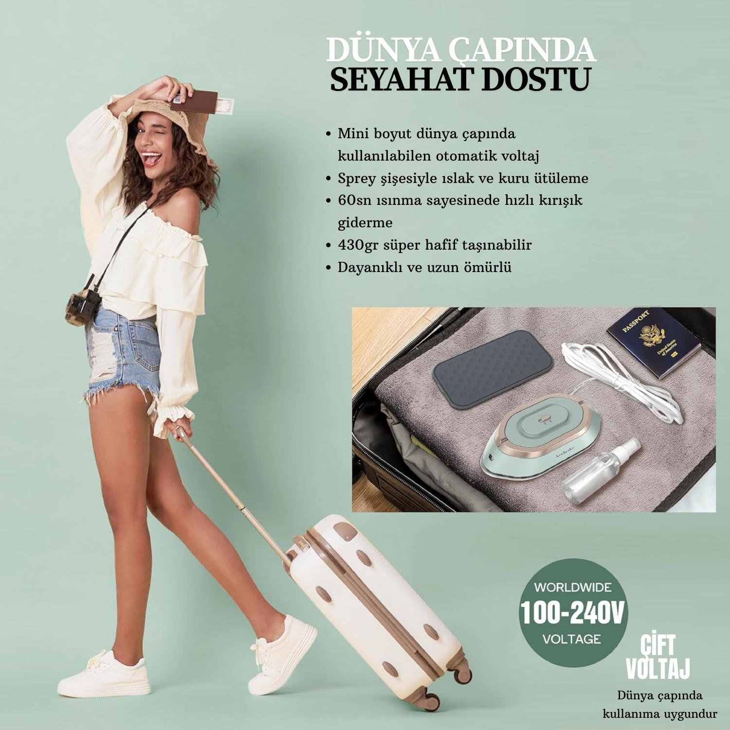 Rowenger NB301Y Mini Seyahat Ütüsü Çift Voltaj Dünya Çapında Kullanıma Uygun