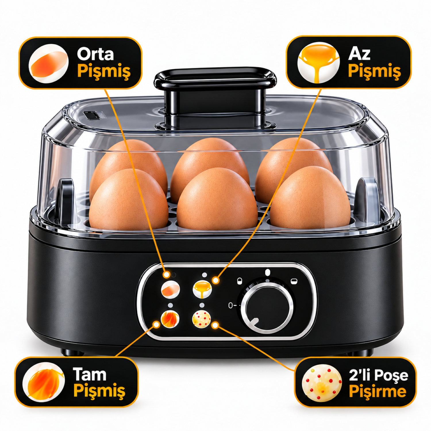 Rowenger Smartegg Yumurta Haşlama Makinesi Yumurta Pişirici Led Göstergeli 4 Kıvamda Pişirme RO-08S