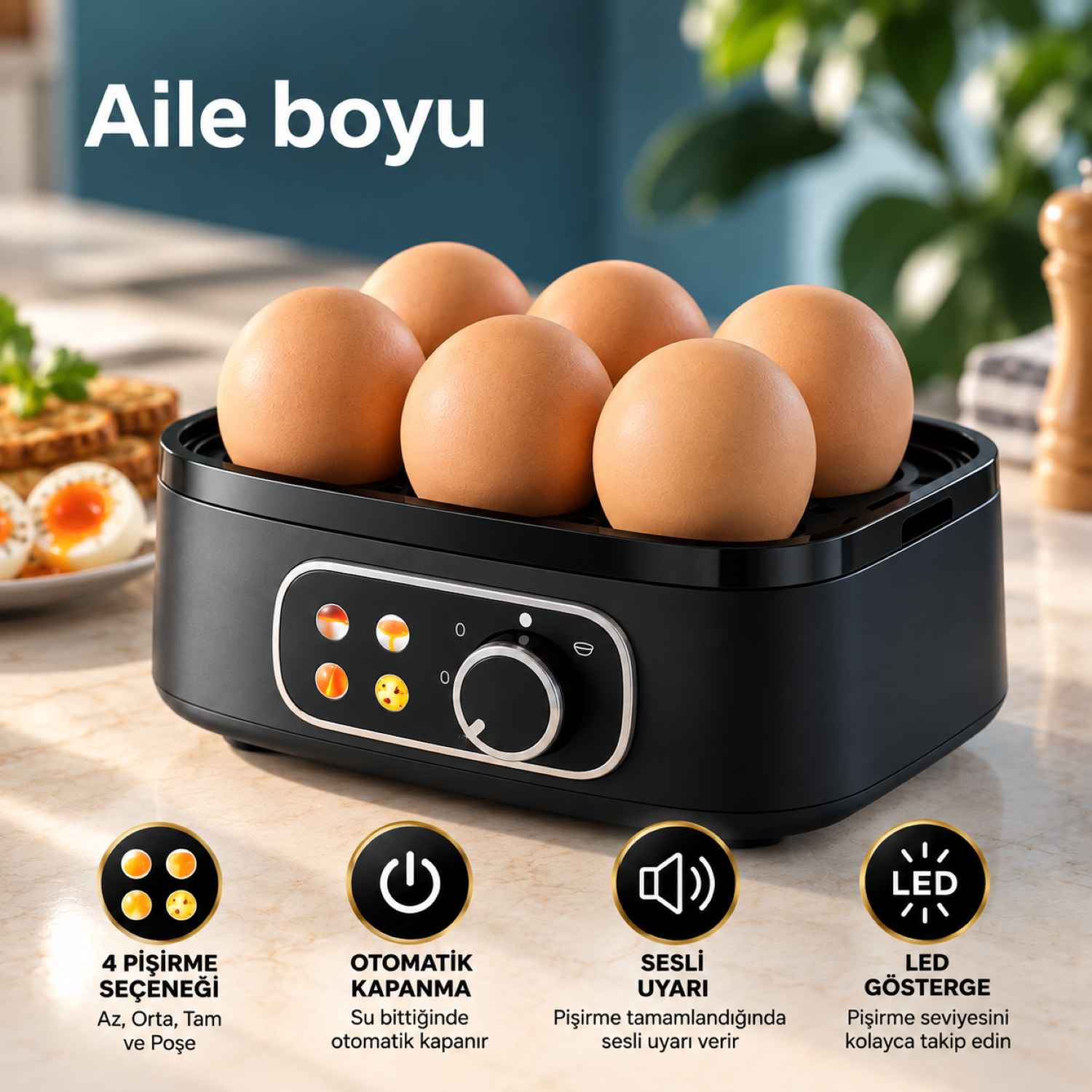 Rowenger Smartegg Yumurta Haşlama Makinesi Yumurta Pişirici Led Göstergeli 4 Kıvamda Pişirme RO-08S