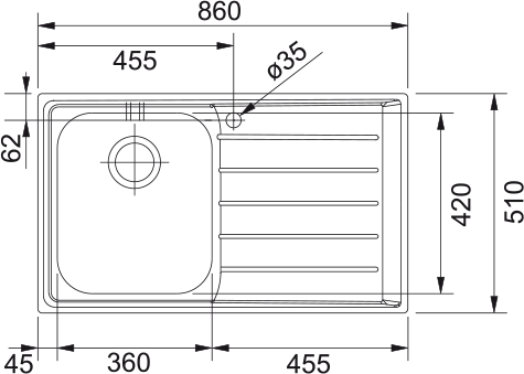 Franke Celık Evye Neptune Net 611 Mikrodekorlu Tek Gözlü Sağ Damlalıklı < (101.0656.167)