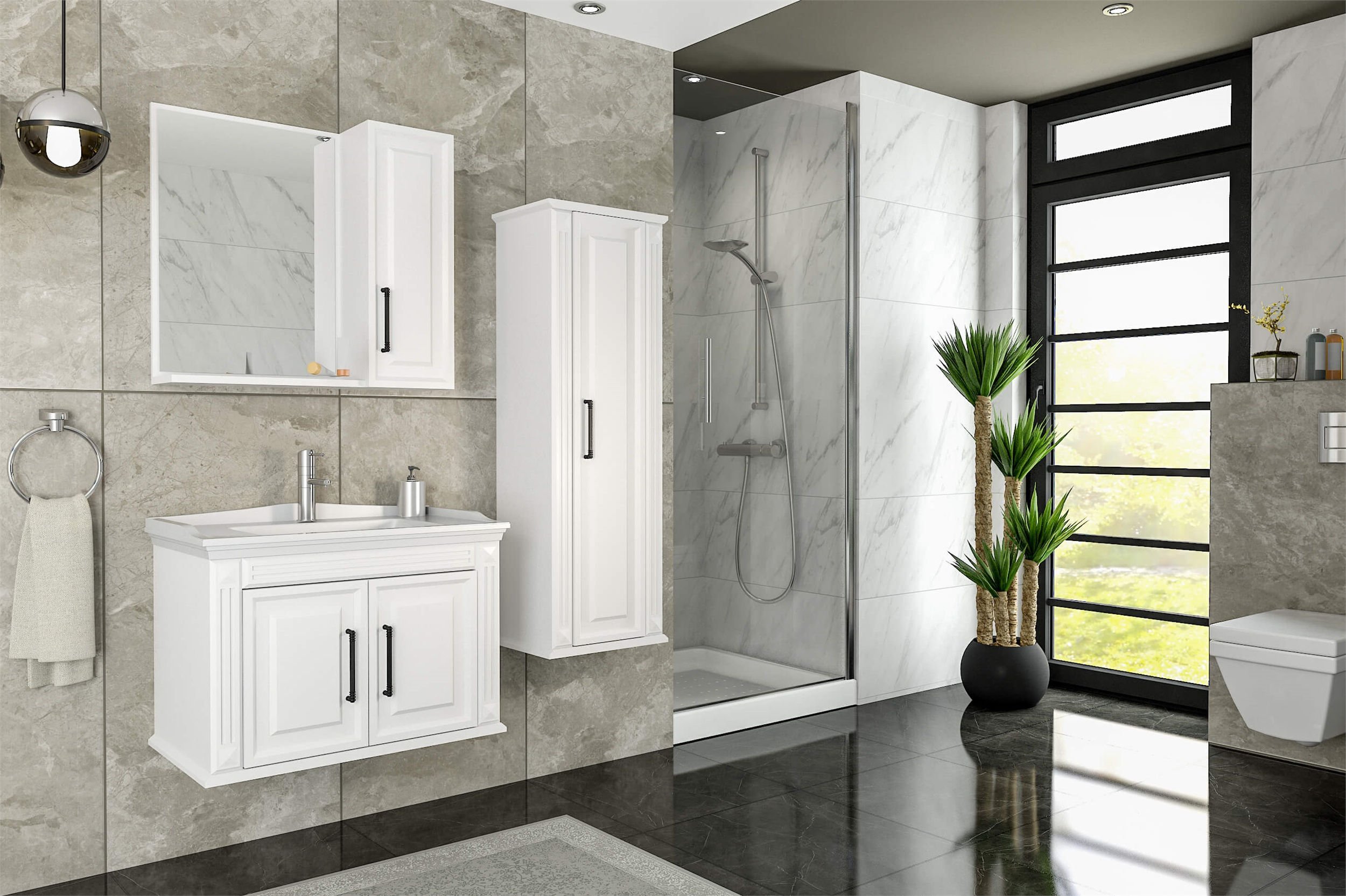 Aquanil Beyaz Milano Banyo Dolabı Takımı (41200020218)