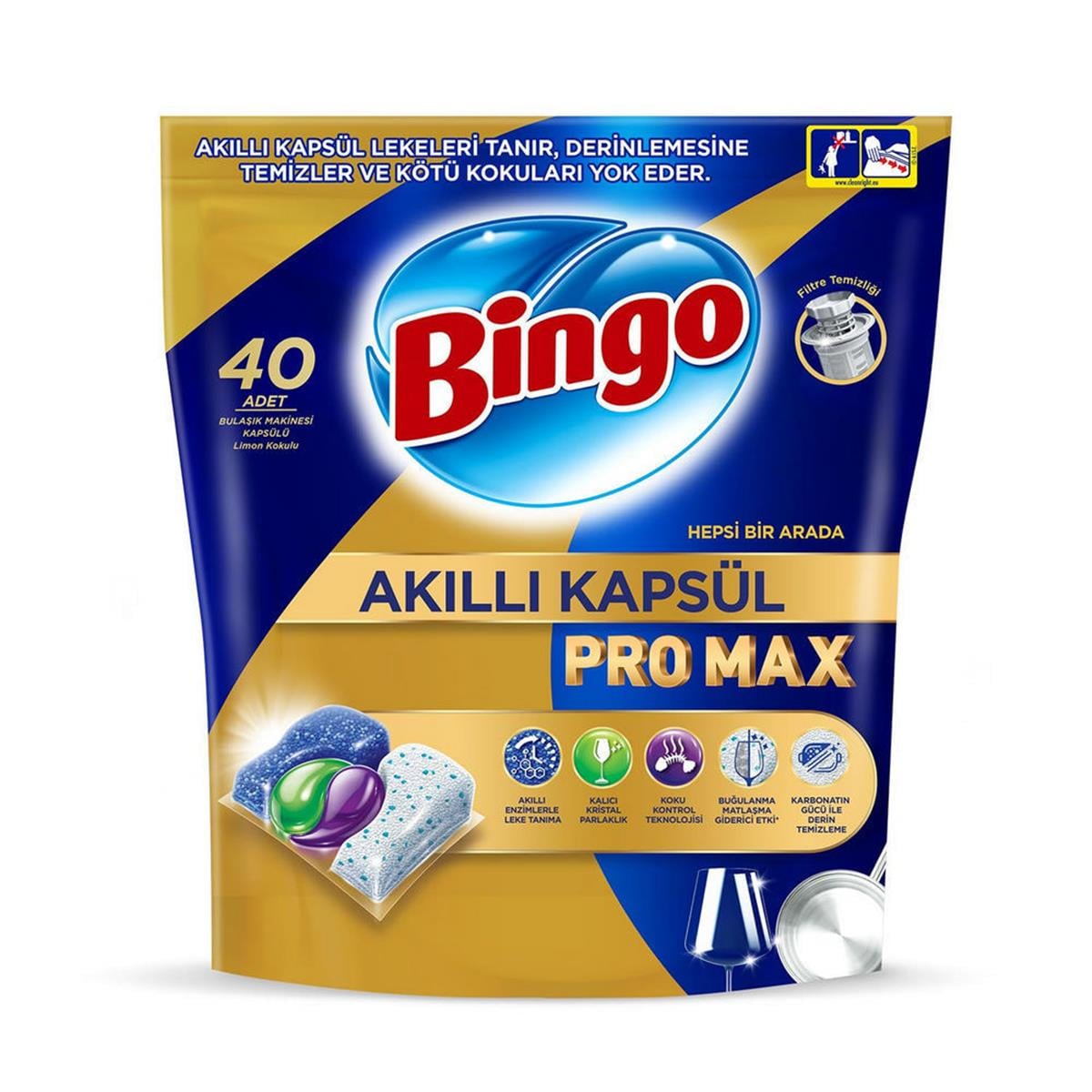 Bingo Akıllı Kapsül Pro Max Bulaşık Makinesi Deterjanı Tableti (40 Adet) (50003534)