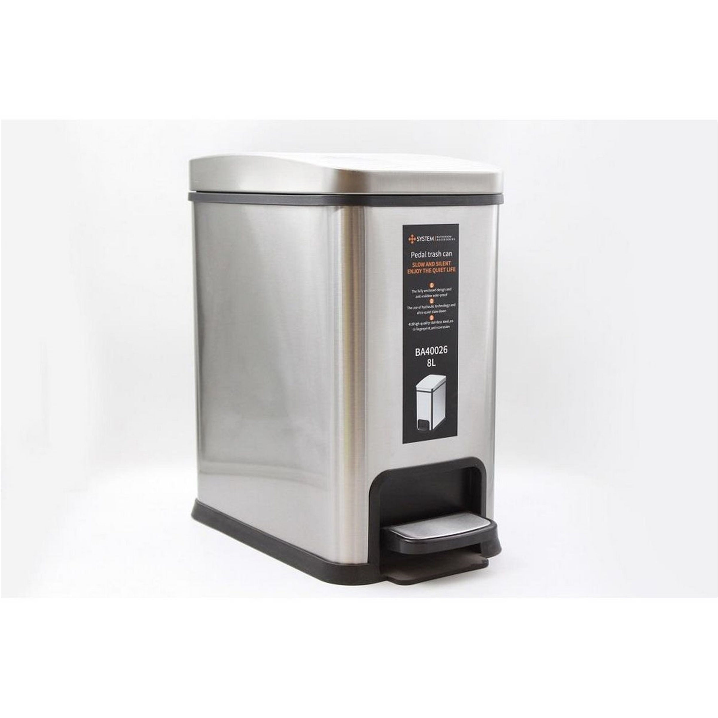 System Nikel Saten 8 Litre Pedallı Çöp Kovası (BA4026 034 NB)