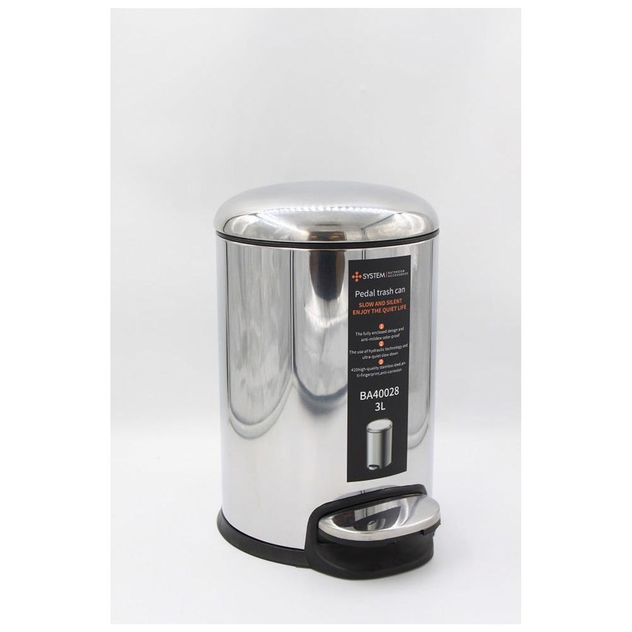 System Parlak Nikel 3 Litre Pedallı Çöp Kovası (BA4028 034 PN)