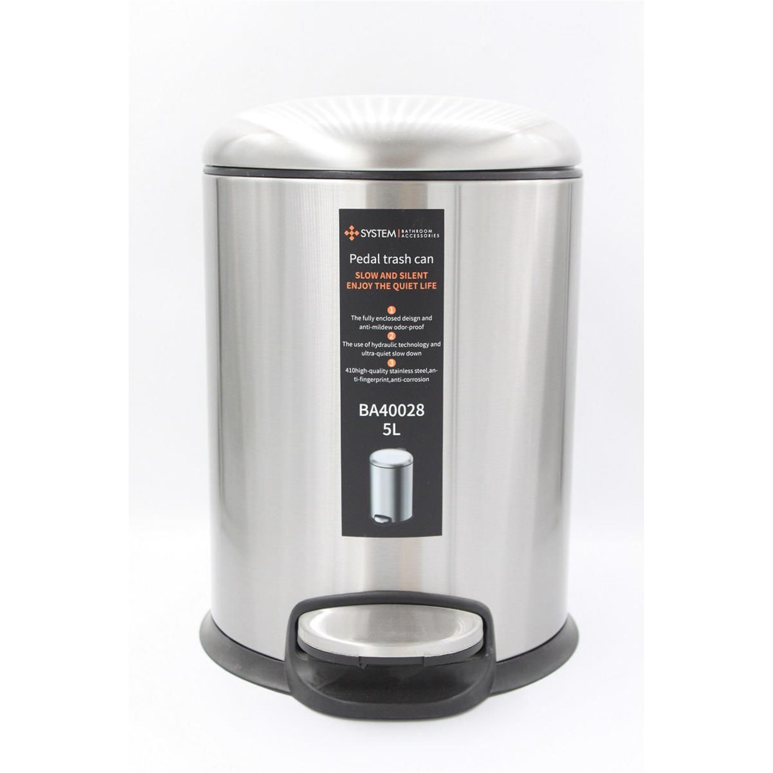 System Nikel Saten 5 Litre Pedallı Çöp Kovası (BA4029 034 NB)