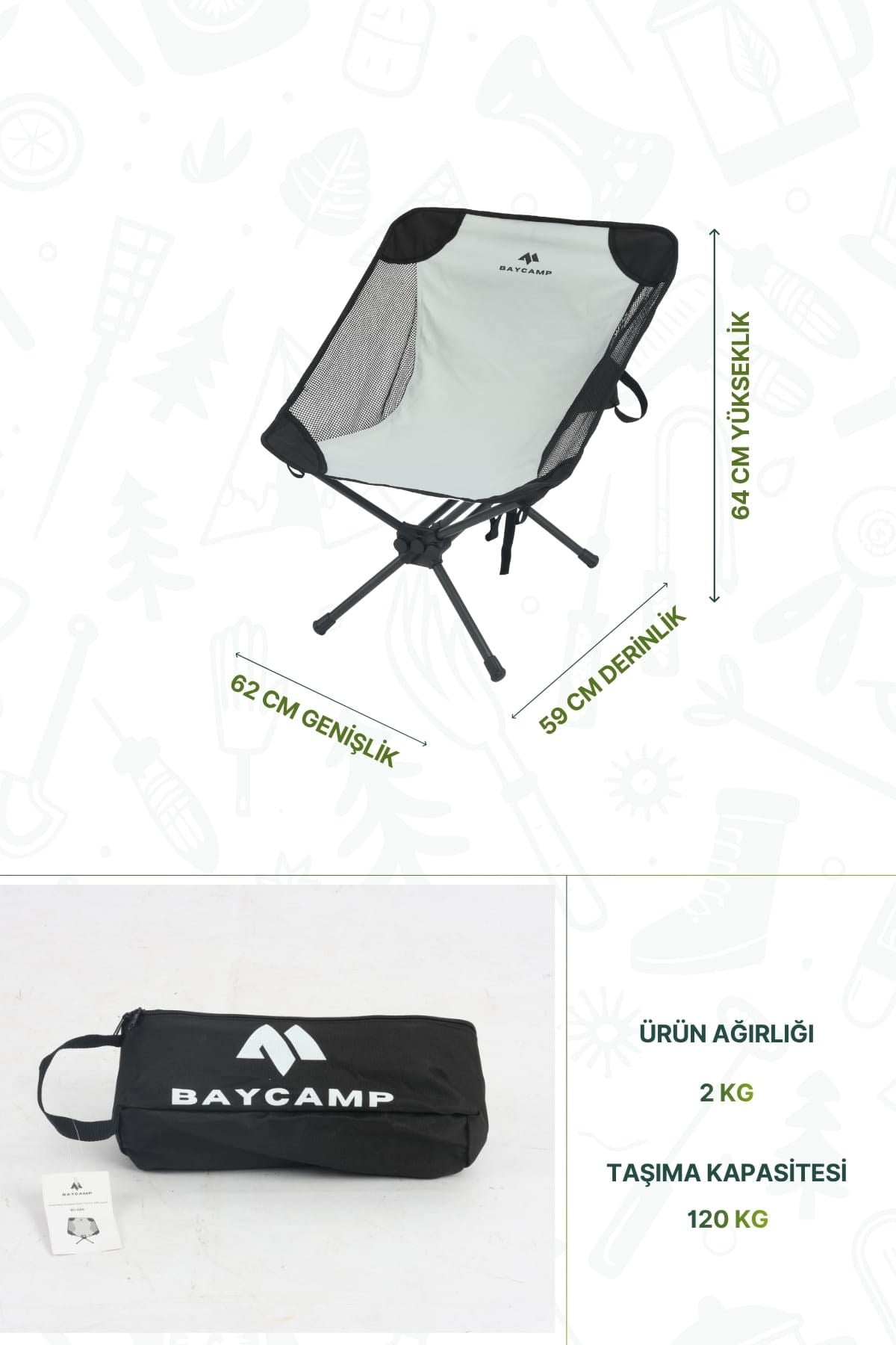 Baycamp Gezgin Moto Katlanır Kamp Sandalyesi (BAYCAMP.GZG)