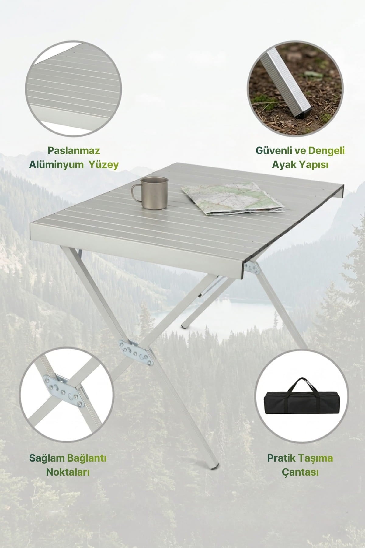 Baycamp TB110 Paslanmaz Katlanır Kamp Masası Y71 x G110 x D71 cm (BAYCAMP.TB110)