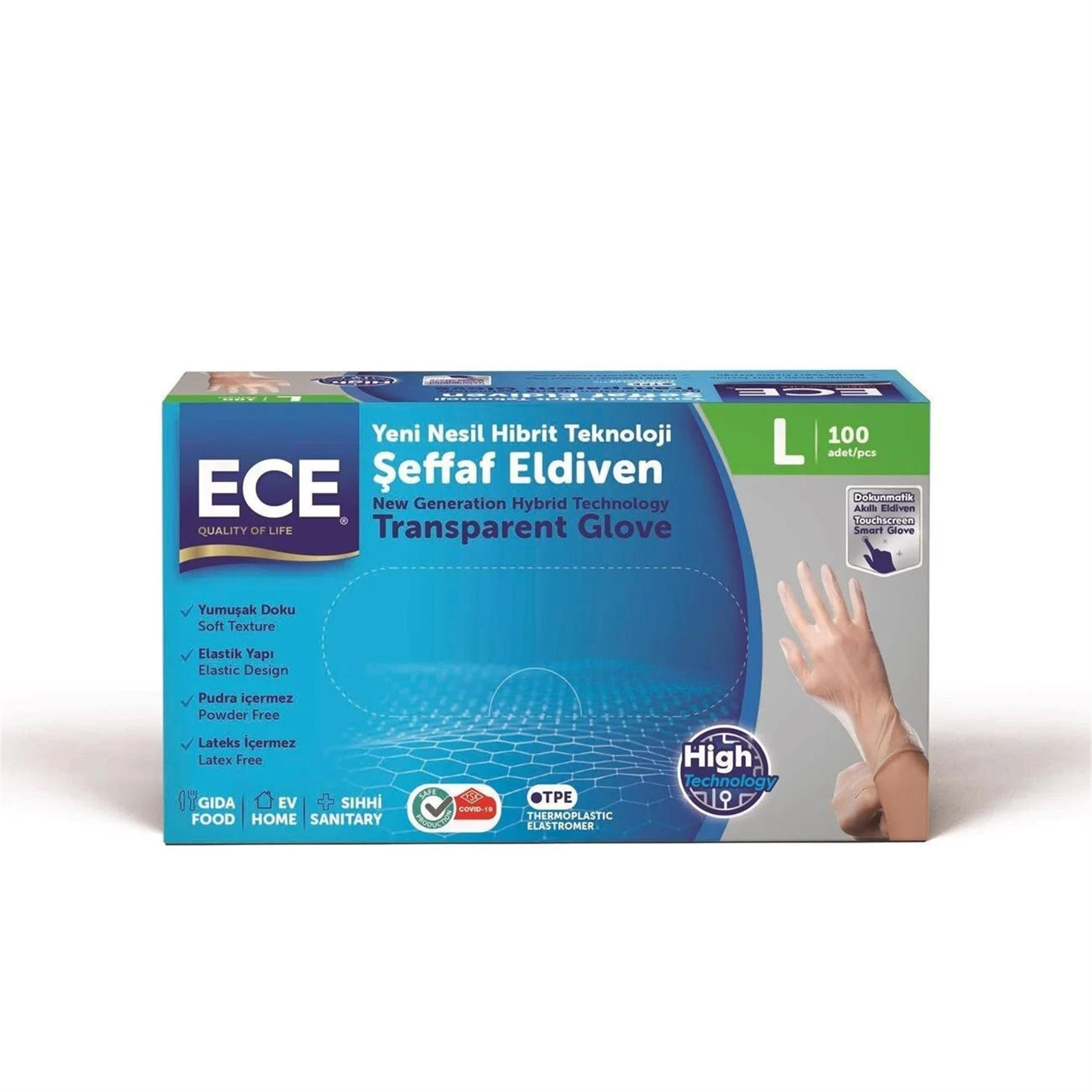 ECE Şeffaf PE Büyük Eldiven (100 Adet) (ECE.ETZ-492)