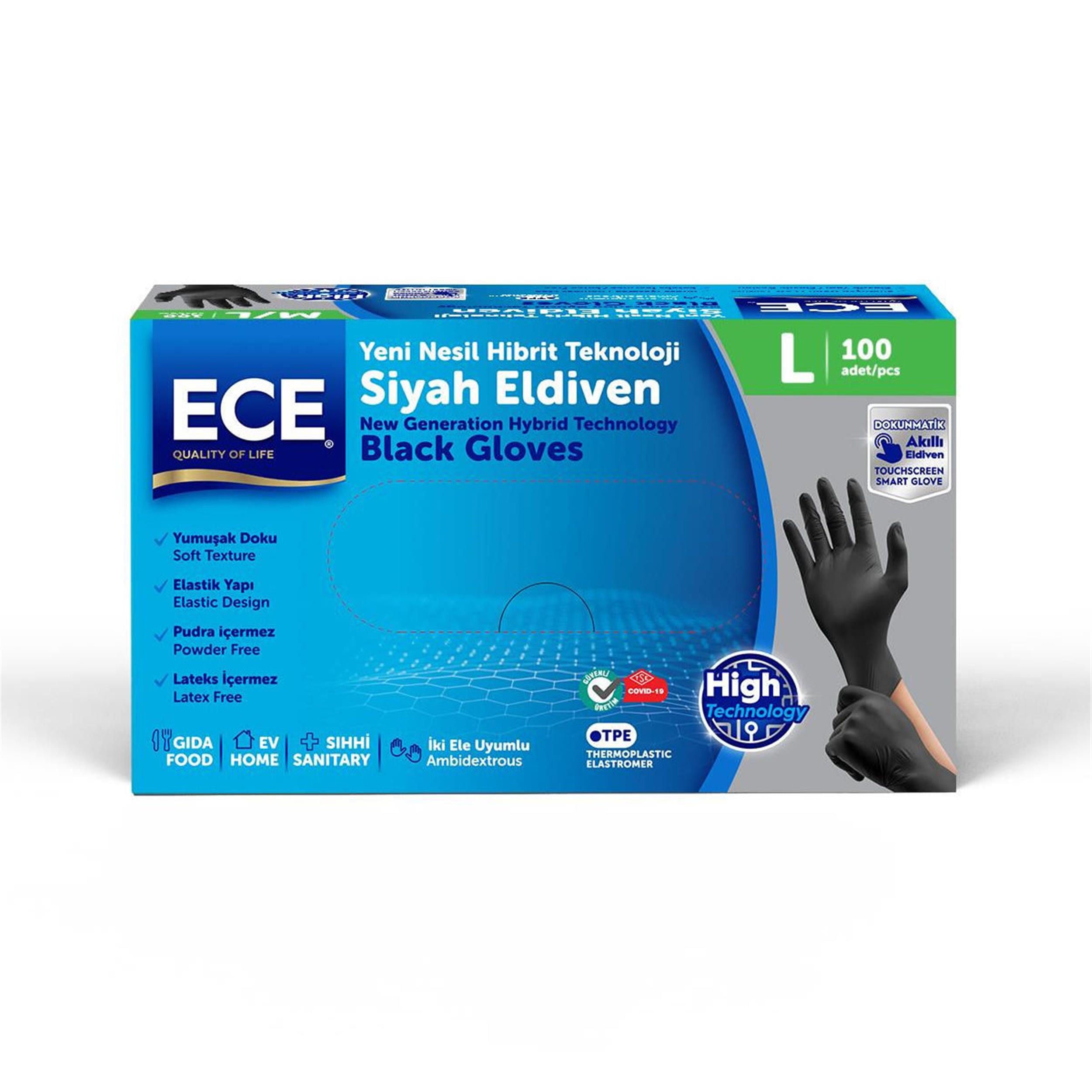 ECE Siyah PE L Bedel Eldiven (100 Adet) (ECE.ETZ-508)