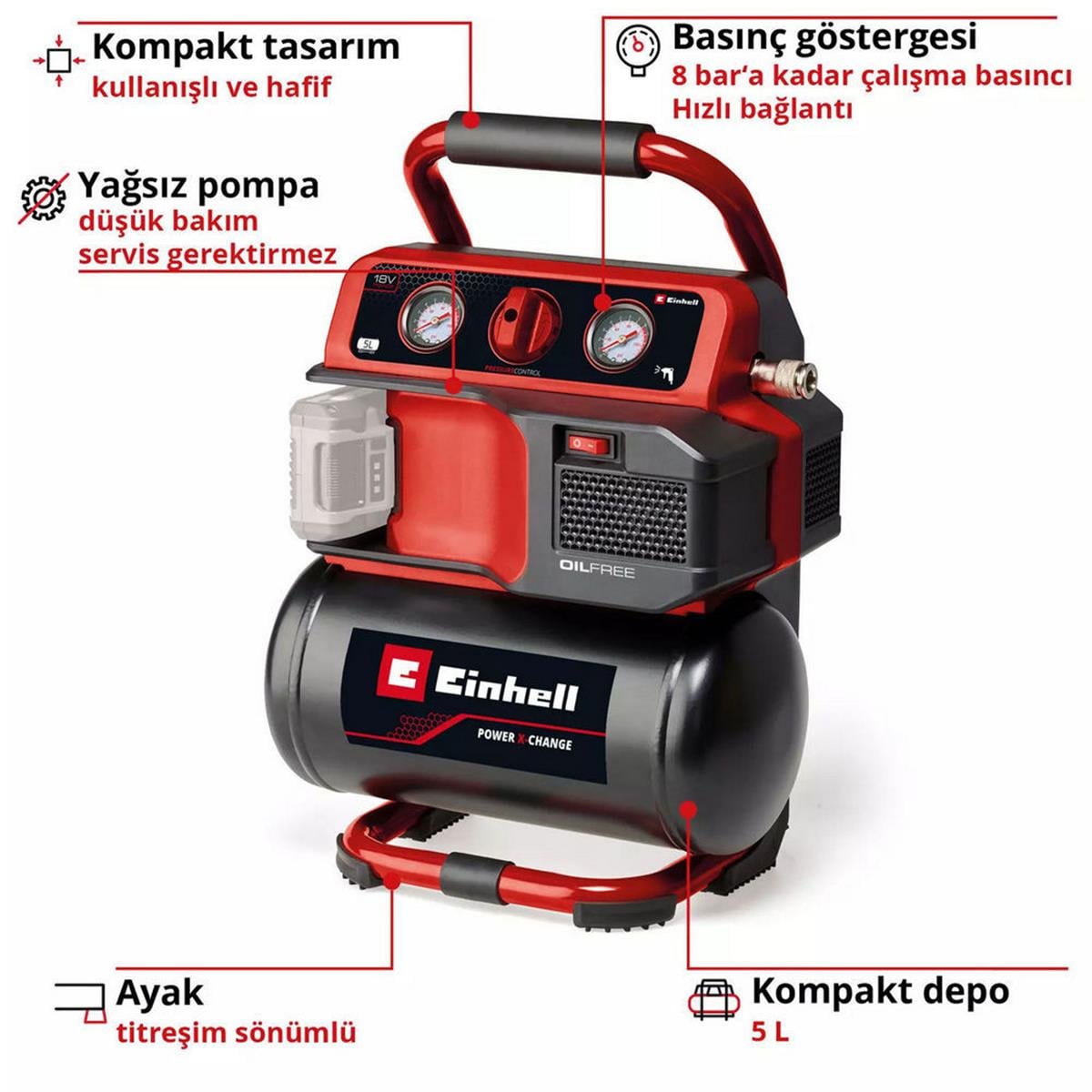 Einhell TE-AC 18/75 Li OF Solo Akülü Kompresör (Aküsüz) (EİNHEL.4020410)