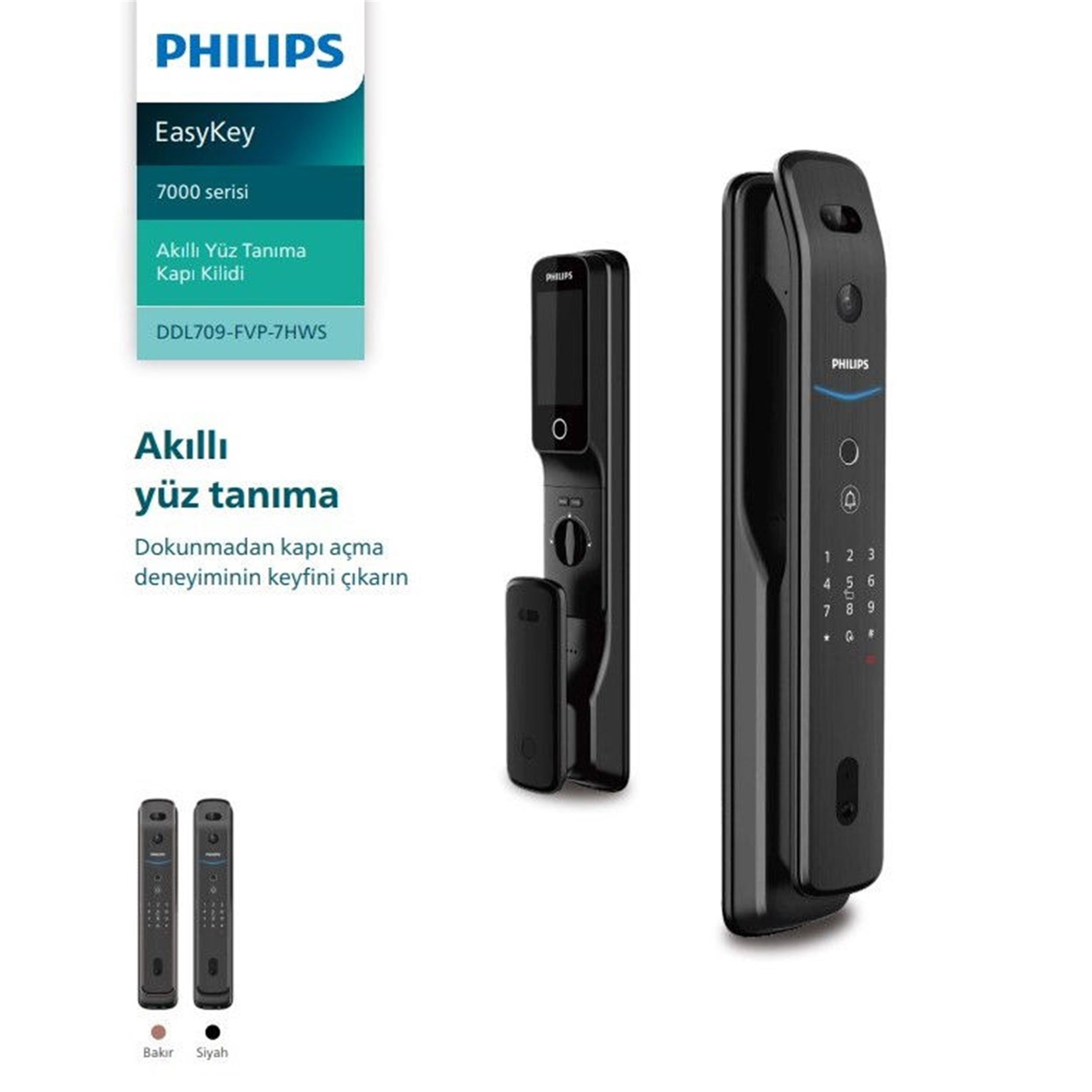 Philips Siyah DDL709-FVP-7HWS Bas-Çek Kilitleme Akıllı Kilit Sistemi (EP.BCK.002.0005.R001)