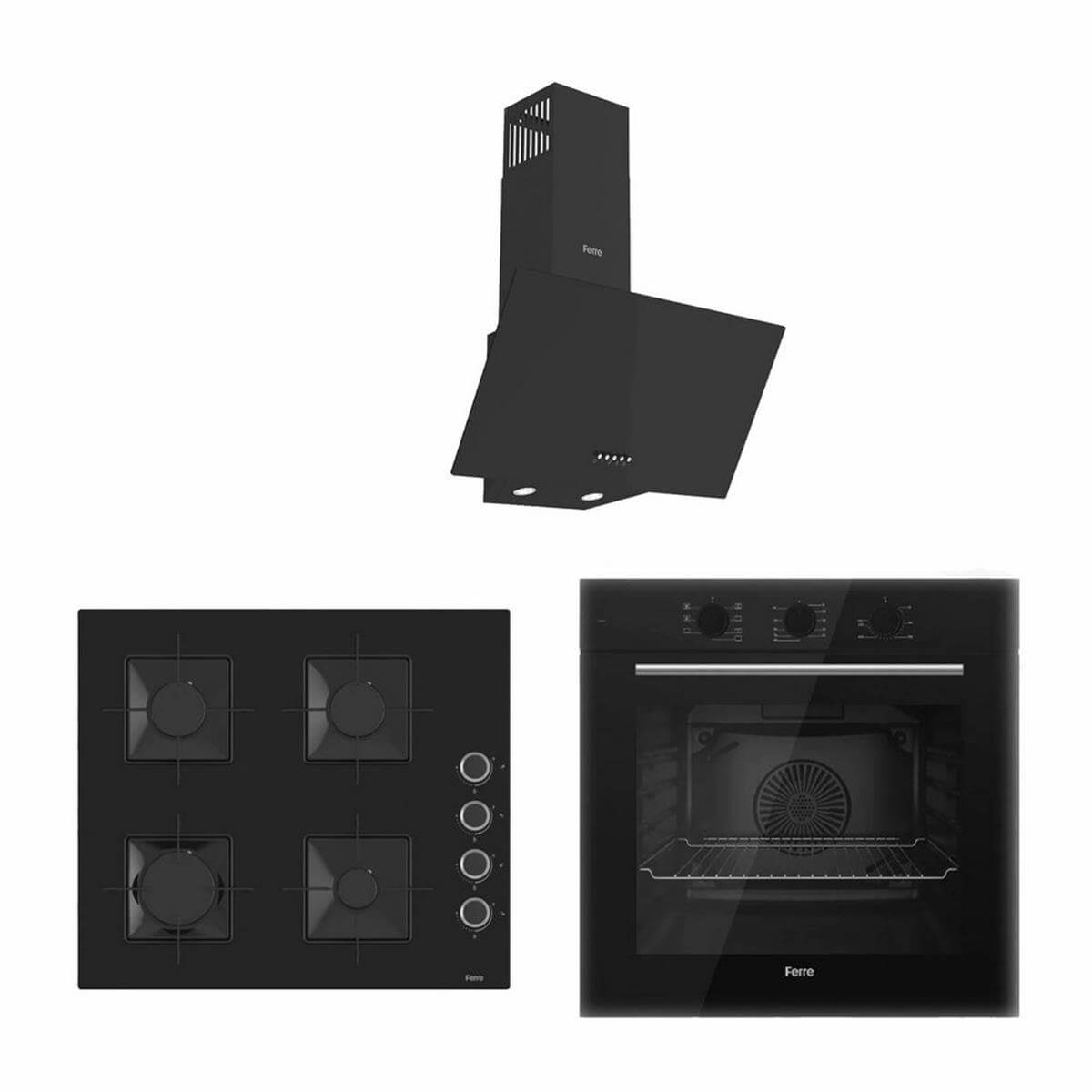Ferre Siyah Cam Ankastre Set (3' Lü Set)