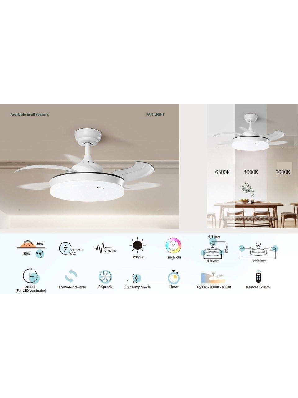 PANASONIC LED FAN LIGHT 36W 2300 LM (HHGLZ4514A32)