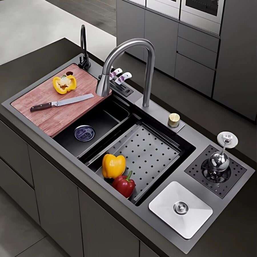Hiens Antrasit 100x50 cm Akıllı Fonksiyonel Çelik Eviye (HIENS.M-005)