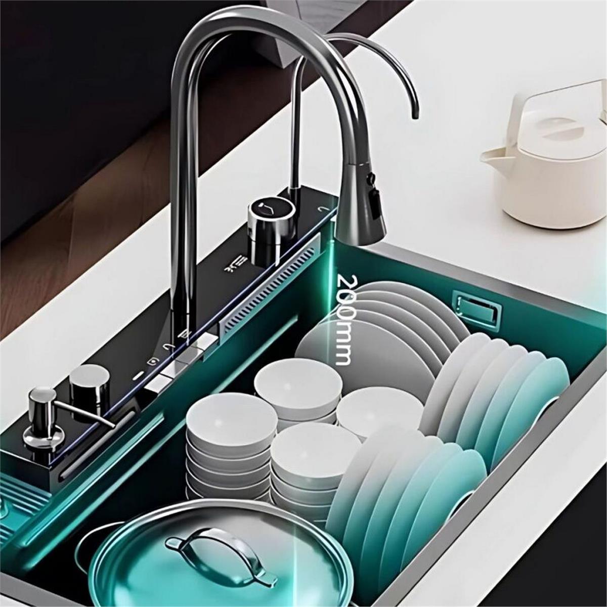 Hiens 75x46 cm Button Akıllı Fonksiyonel Eviye (HIENS.M-001)