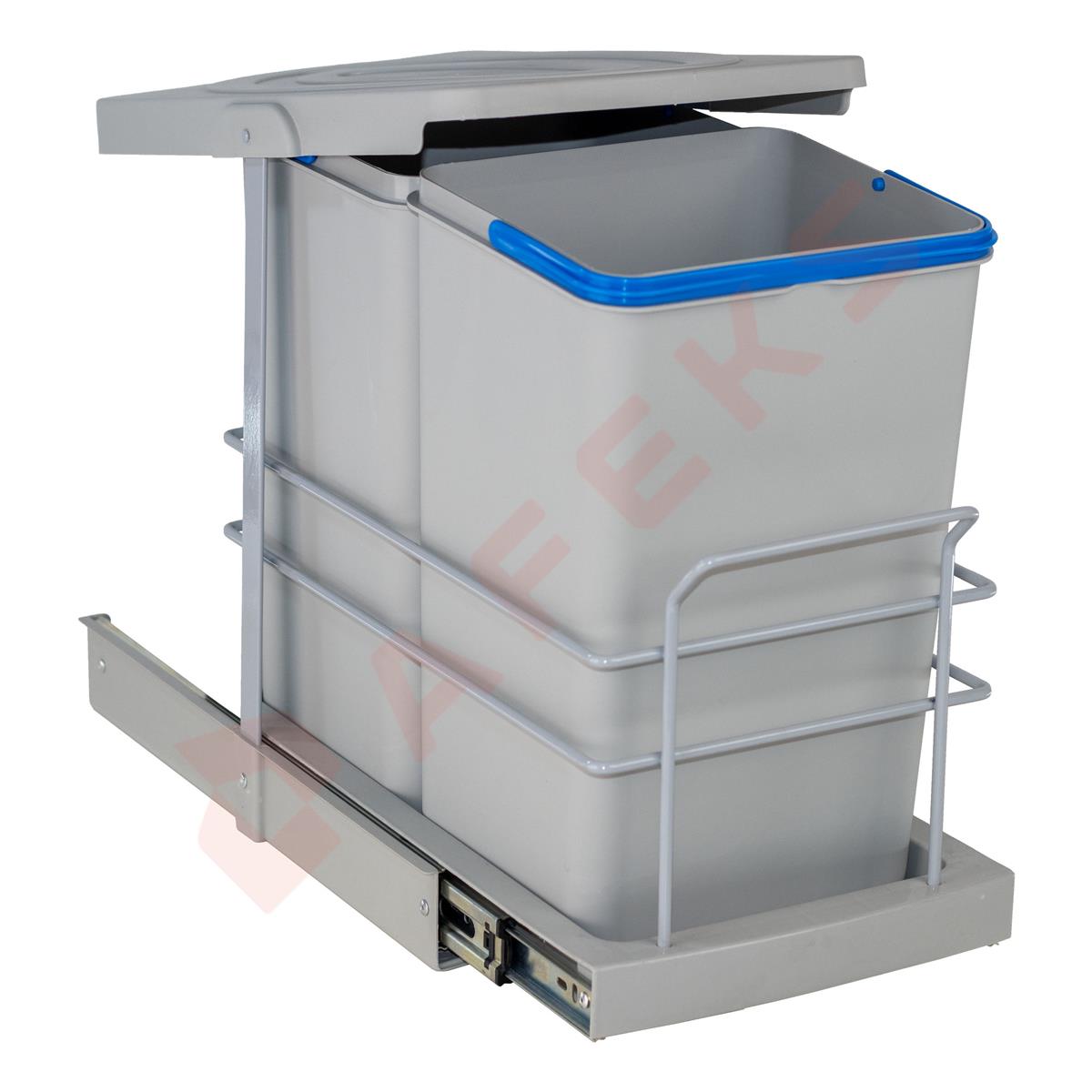 Pyramith Gri 12+12 Litre Teleskopik Raylı Çöp Kovası (P-9152)