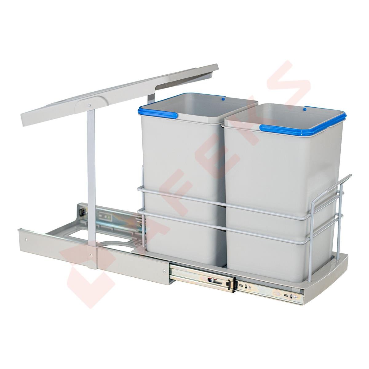 Pyramith Gri 12+12 Litre Teleskopik Raylı Çöp Kovası (P-9152)