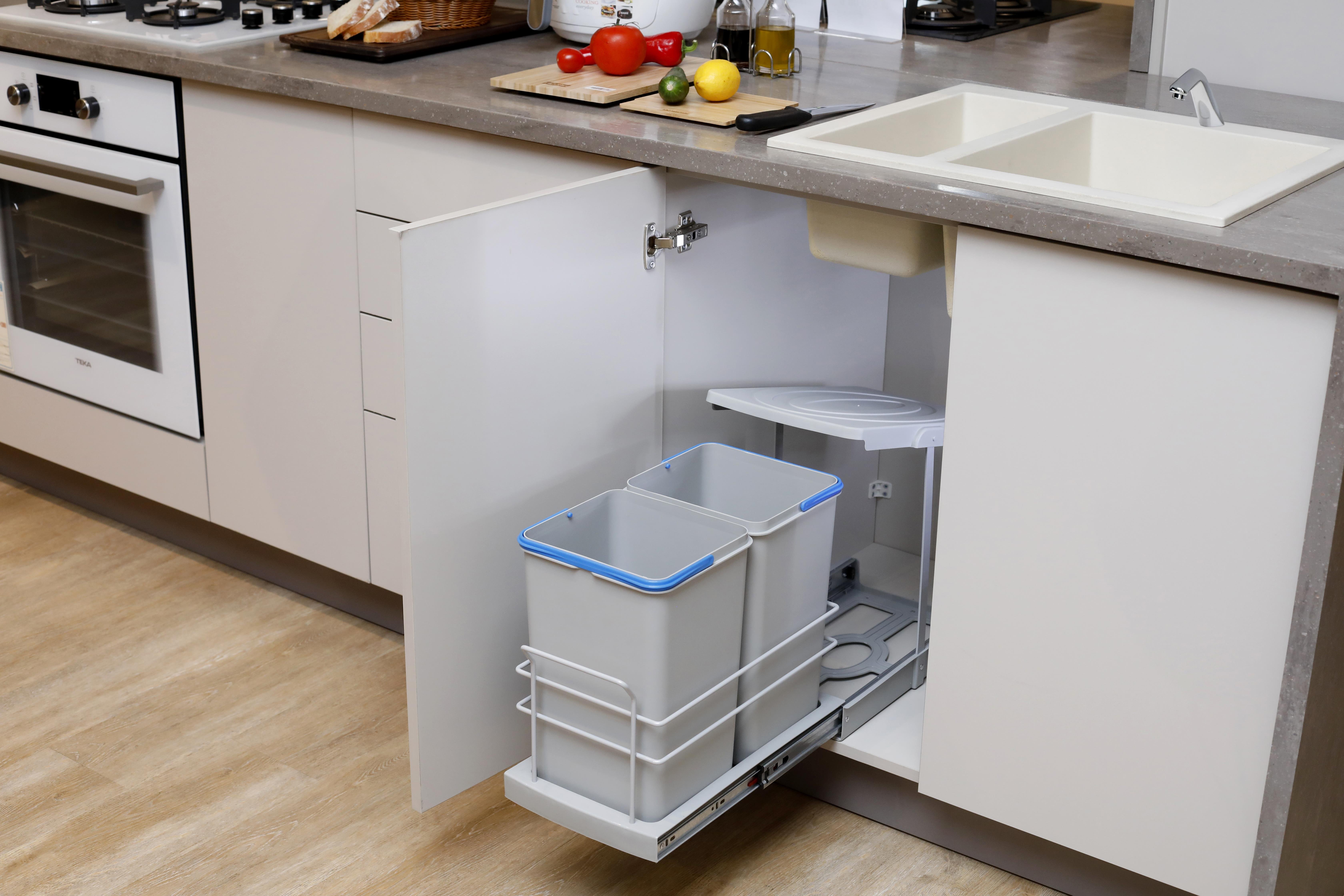 Pyramith Gri 12+12 Litre Teleskopik Raylı Çöp Kovası (P-9152)