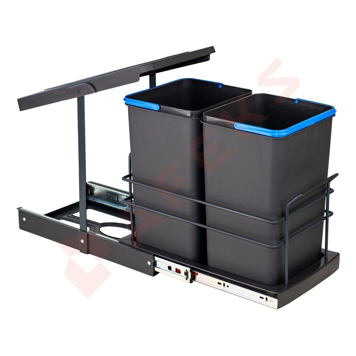 Pyramith Antrasit 12+12 Litre Teleskopik Raylı Çöp Kovası (P-9153)