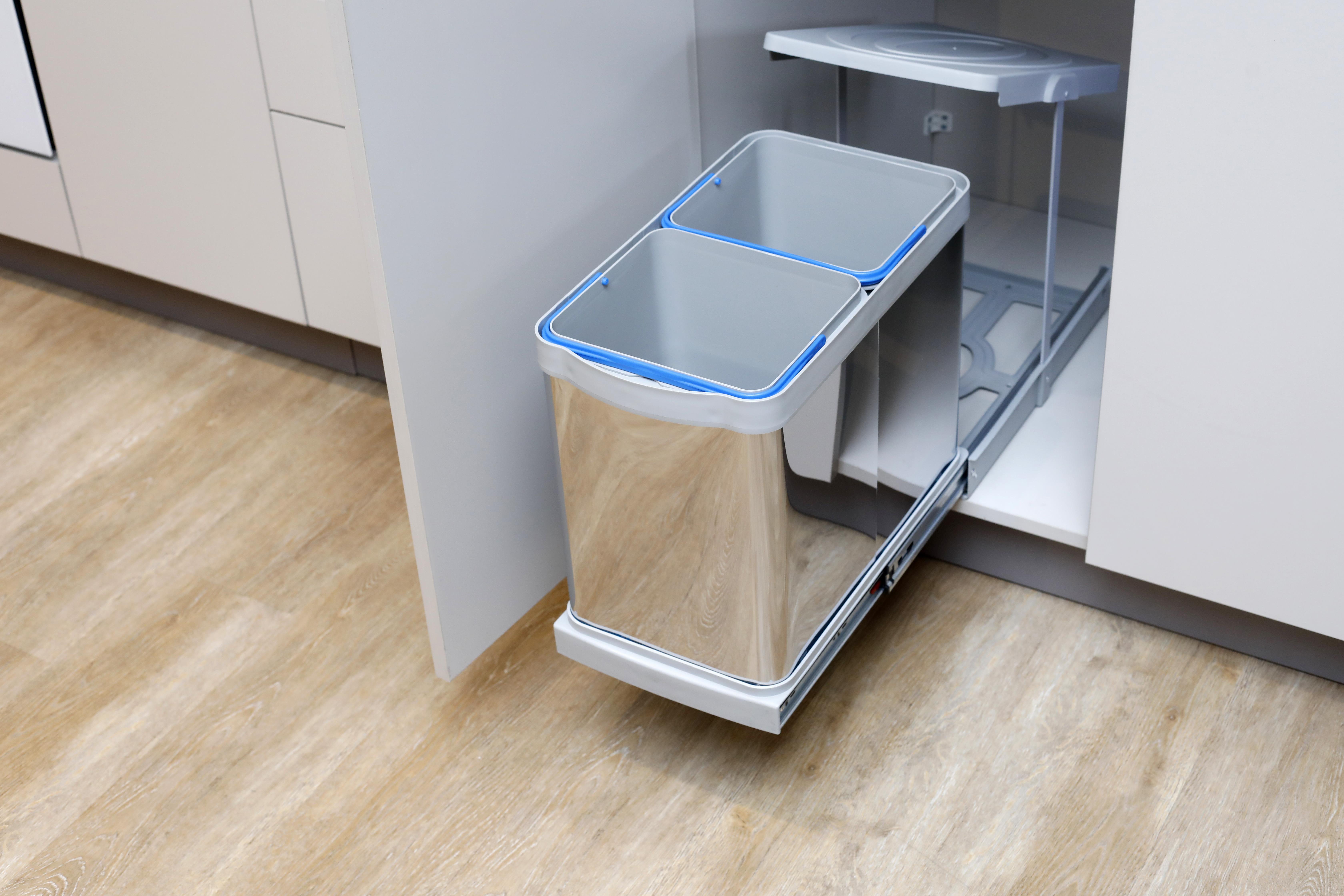 Pyramith 12+12 Litre Gri Teleskopik Raylı Paslanmaz Çöp Kovası (P-9455)